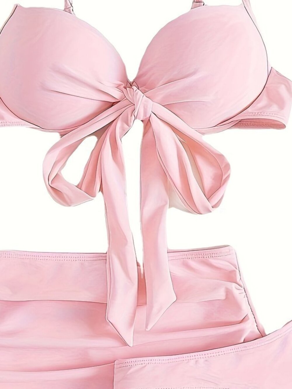 （ M ）Bikini pink M 3pack Plain Knot Front Push Up Bikini Swimsuit Ruched Beach S - Picture 2 of 3